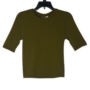 CALIA Focus Seamless Crop Tee Dark Khaki Olive Green Elbow Sleeve Men Medium NEW